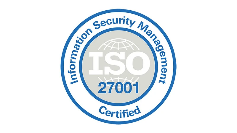Distintivo ISO 27001 referido a la plataforma de evaluaciones de Aon.
